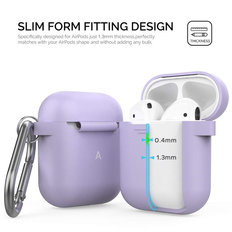 AhaStyle Upgrade Silicone Case Protective Cover [Front LED Visible] Compatible with Apple AirPods 2 & 1 (Lavender) - Image 4